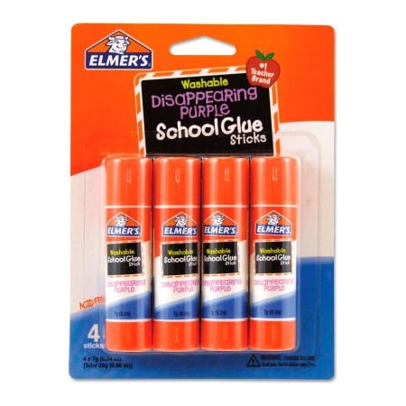 Elmers Elmer's Washable School Glue Sticks, Disappearing Purple, 4/Pack E543